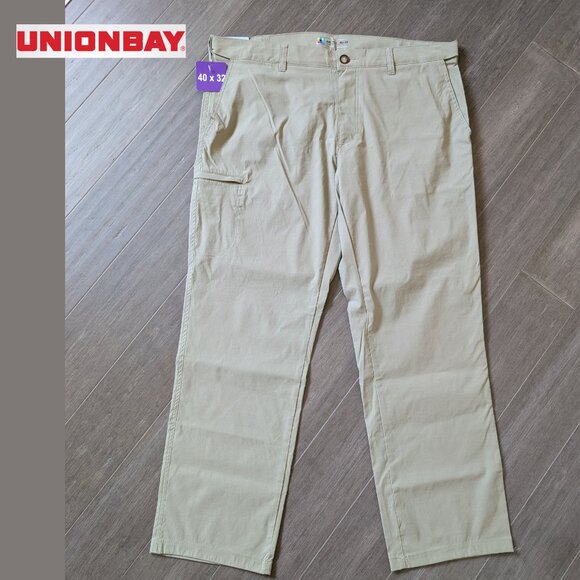 UNIONBAY, Rainier Men's Travel Tech Pants, Expandable Waist, Khaki, Sz 40x32 - Picture 1 of 12